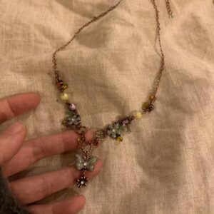 Burst necklace butterfly and flower pendant copper alloy