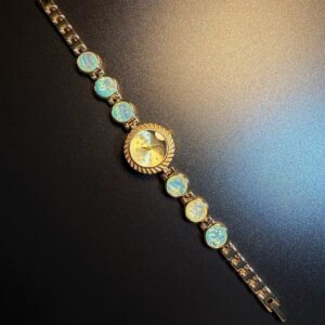 Vintage Aurora Bloom retro and gentle green opal wristwatch
