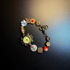 Vintage Time Elegance Retro-style ceramic bead butterfly and flower bracelet watch
