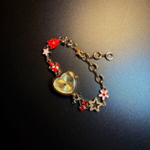 Vintage Heart Watch, Retro Style Strawberry Heart Enamel Bracelet Watch
