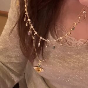 3D plante necklace gold color zircon and alloy Two stacked pieces hypoallergenic accessories| Belle accessories