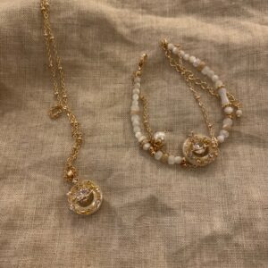 Alloy shell gold plated copper zircon necklace sweet style handmade complex process【玉盘】