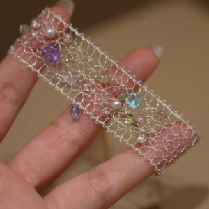 Fairy Garden Gem Bracelet – Handwoven Lace with Tourmaline, Topaz & Natural Crystals
